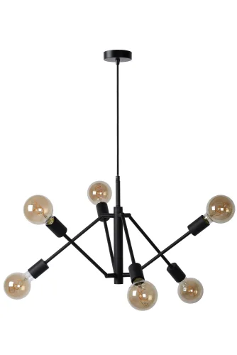 Светильник подвесной Lester 21424/06/30 Lucide чёрный 6 ламп, основание чёрное в стиле современный  фото 2